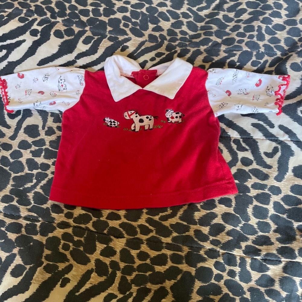 Vintage Western Go Baby 6-9M Embroidered Farm Animals Polo‎ Shirt